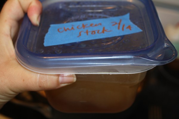 Home made chicken stock from the other night.  This was only about 2 cups, so I added two cups of veggie stock as well.