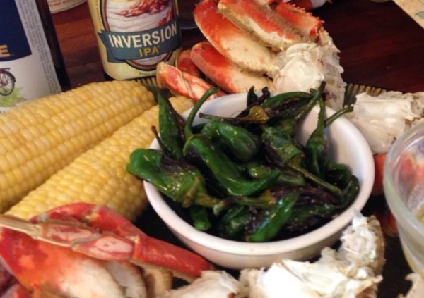 Served here with local Dungenous Crab, homegrown corn on the cob and some local brew....